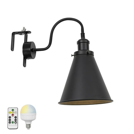 

FSLiving Gooseneck Stem Vintage Bedside Lamp No Electrical Installation Required Rechargeable Battery Operated LED Bulb Dimmable RGB Mode Timing Black Metal Lamp for Rentals Reading - 1 Light