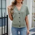 thumbnail image 4 of OSOLU Women Casual Solid Color Button T-Shirt Short Sleeve Tshirts Tee Loose Fit Tops Comfort Dailywear, 4 of 5
