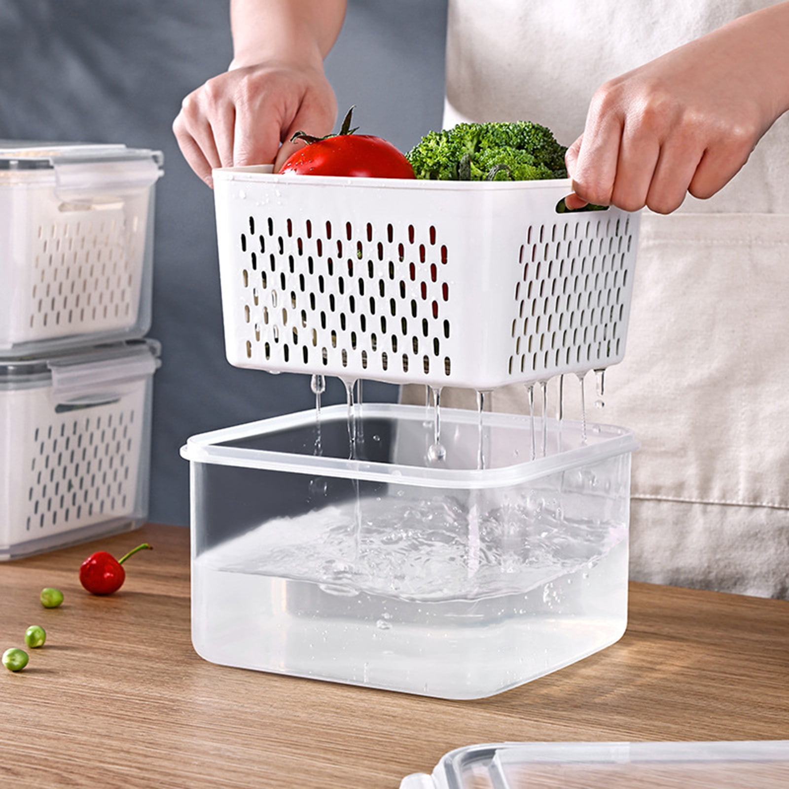 Bxaolu 4 PCS Fruit Storage Containers for Fridge with Removable Colander, Airtight Food Storage Container, Dishwasher Safe Produce Saver for Refrigerator, Keep Berry Fruit Fresh Longer