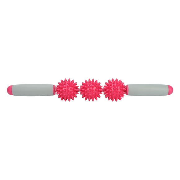 Rodillo de masaje muscular de 3 bolas, palo de yoga, masaje corporal, relajación, color rosa y rojo