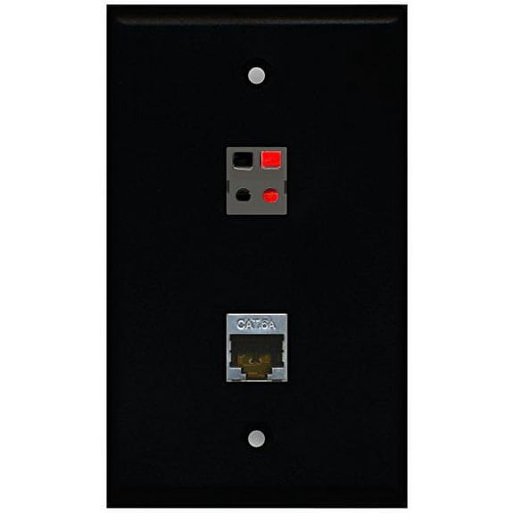 RiteAV - Black 1 Port Speaker 1 Port Cat6a Wall Plate