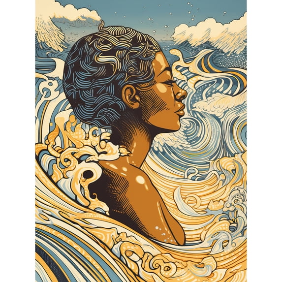Love of the Sea Summer Swim Modern Illustration Large Wall Art Poster Print Thick Paper 18X24 Inch
