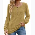 thumbnail image 4 of Jewelreauty Womens Solid Color Long Sleeve Loose Round Neck Sweater Blouse Button Knit Casual Tops Clothing (L, Yellow), 4 of 7