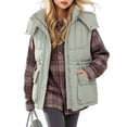 thumbnail image 2 of Kids Puffer Vest Girls Detachable Hood Sleeveless Padded Gilet Zip Snap Cargo Flap Pockets Adjustable Waist Warm Winter Outerwear Waistcoat, 2 of 7