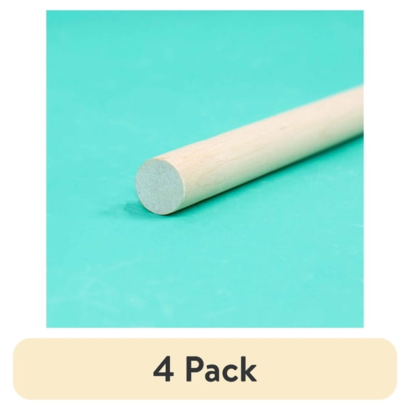 (4 pack) Hello Hobby Wood Dowel, 36 Long, 1/2-inch Diameter, White Ends