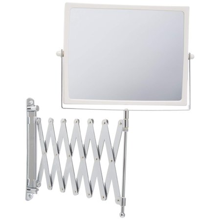 - J2020C 8.3-Inch Two-Sided Swivel Wall Mount Mirror with 5x Magnification, 30-Inch Extension, Chrome and White Finish Jerdon