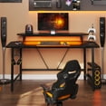 thumbnail image 5 of Bestier Gaming Desk 63" Ergonomic Computer Table with LED Lights Monitor Stand Cup Holder, Black, 5 of 7