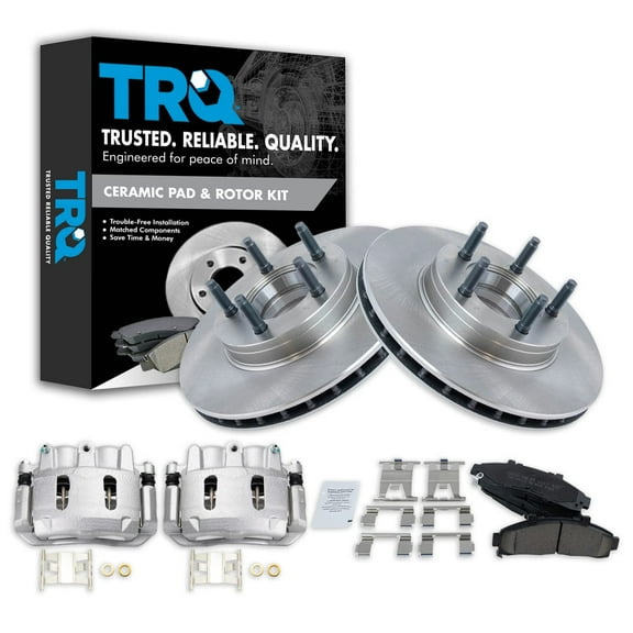 TRQ Front Brake Pad & Rotor Kit Brake Caliper Brake Pads Brake Rotor Ceramic Vented Fits Select 1995-1997 Ford Ranger 1995-1996 Mazda B2300 B3000 B4000