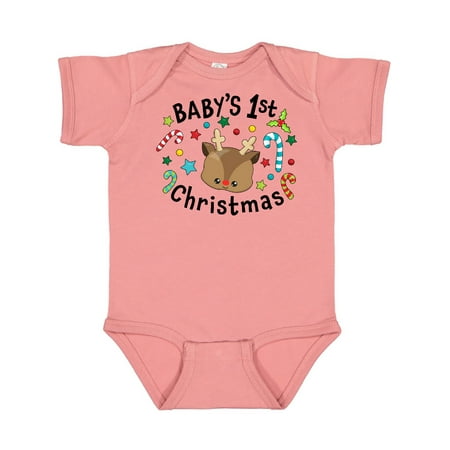 

Inktastic Baby s 1st Christmas Cute Reindeer with Candy Canes Gift Baby Boy or Baby Girl Bodysuit