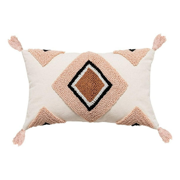 Fundas de cojín estilo Ins, 45x45 cm, tejido tribal a mano en algodón y lino con mechones Rombo 30x50cm