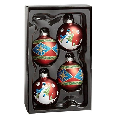 2.5 Inch Snowman Bell Ornament - Nantucket Home Glass Christmas Ornaments, 2.5-Inch, 4-Pack (Snowman & Diamond)