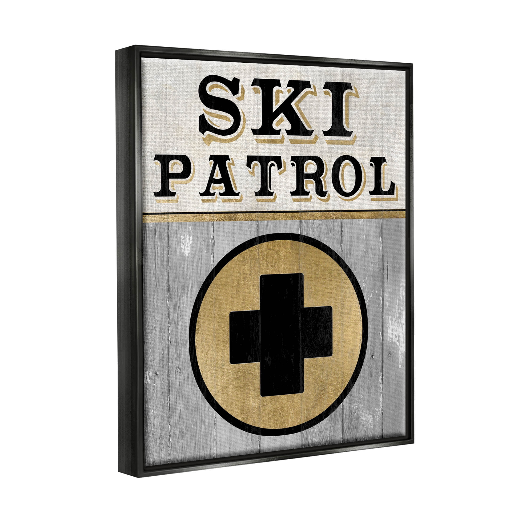 Stupell Industries Ski Patrol Medical Skiing Graphic Art Jet Black Floating Framed Canvas Print Wall Art, Design by Livi Finn