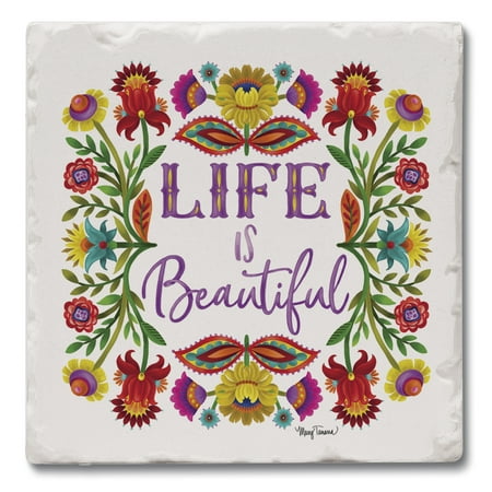 

CounterArt Life Is Beautiful Single Absorbent Stone Tumbled Tile Coaster Made in the USA