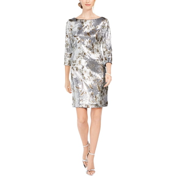 Vince Camuto Womens Sequined Floral Cocktail Dress