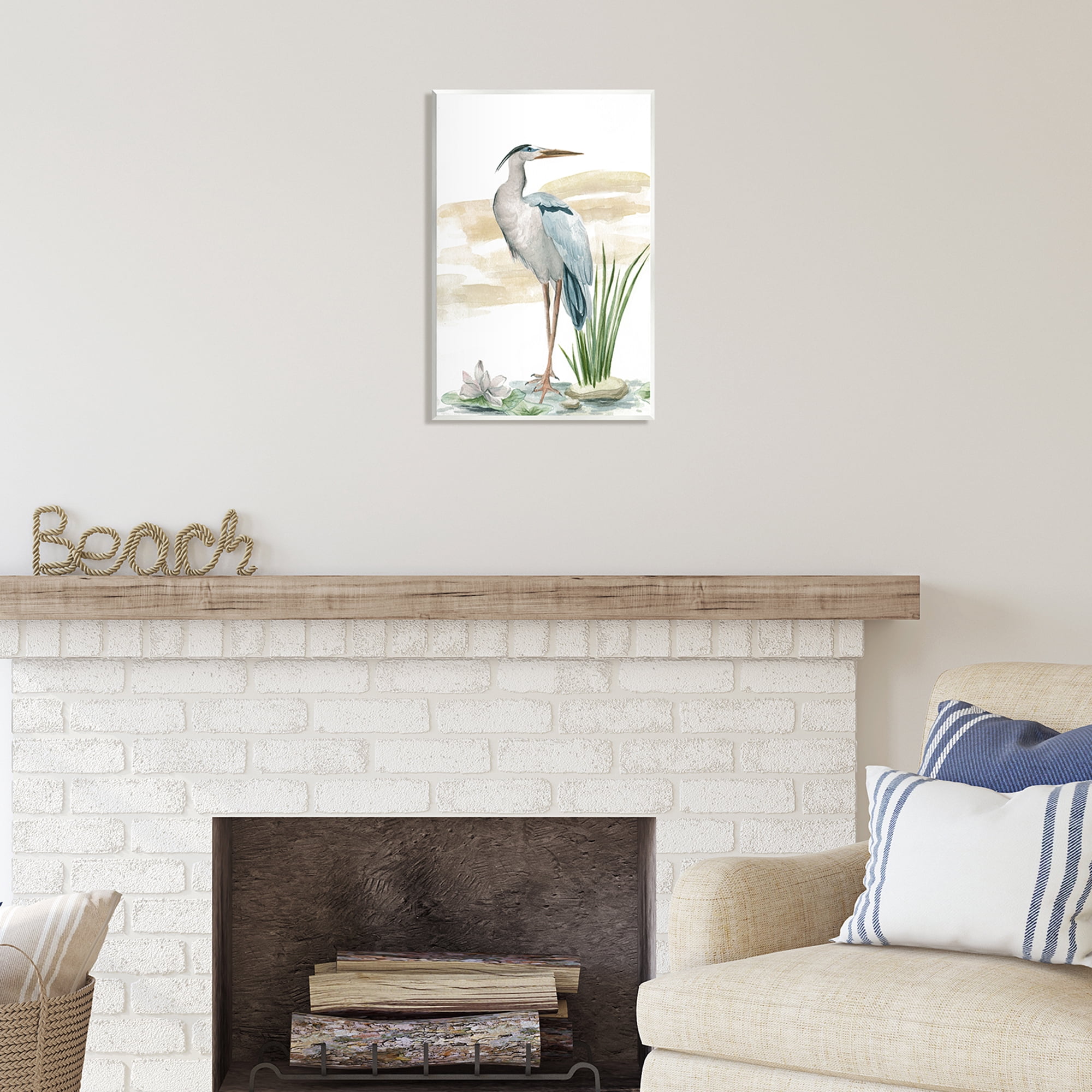Stupell Industries Heron & Lotus Flower Animals & Insects Painting Unframed Art Print Wall Art, 13 x 19