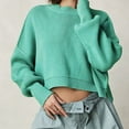 thumbnail image 2 of Vrorvz Lightweight Knitted Sweater for Women Solid Color Crew Neck Long Sleeve Pullover Blouse Casual Trendy Cropped Tops, 2 of 5