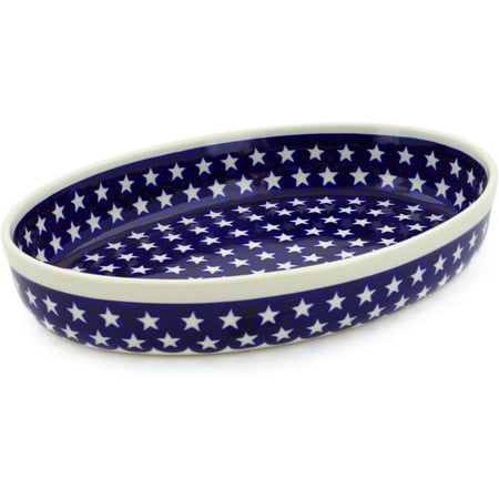 - Polish Pottery 12½-inch Oval Baker (America The Beautiful Theme) Hand Painted in Boleslawiec, Poland + Certificate of Authenticity
