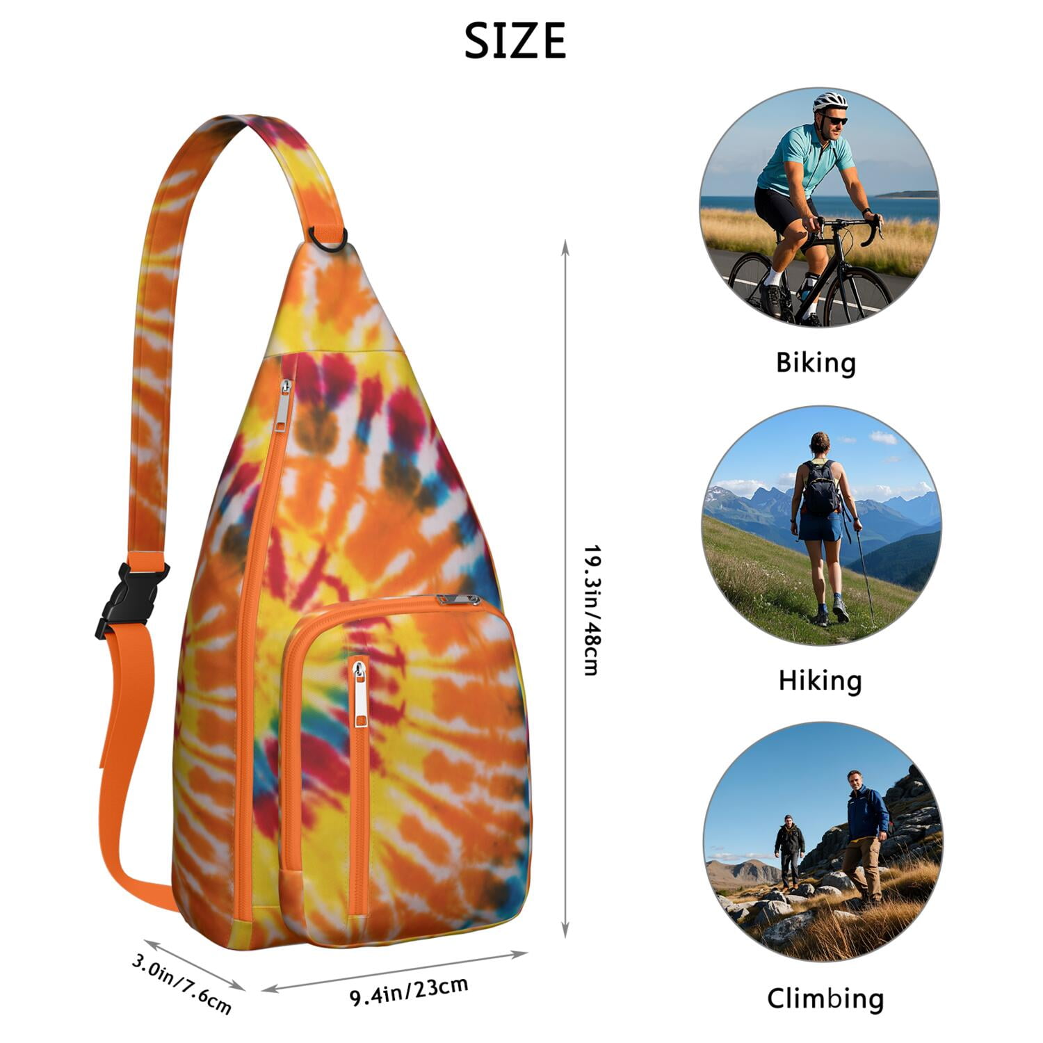 Boho Tie Dye Sling Bag - Rainbow Watercolor Print Crossbody Backpack for Women & Men, Lightweight Shoulder Bag (Psychedelic Swirl Design, Water-Resistant & Durable)