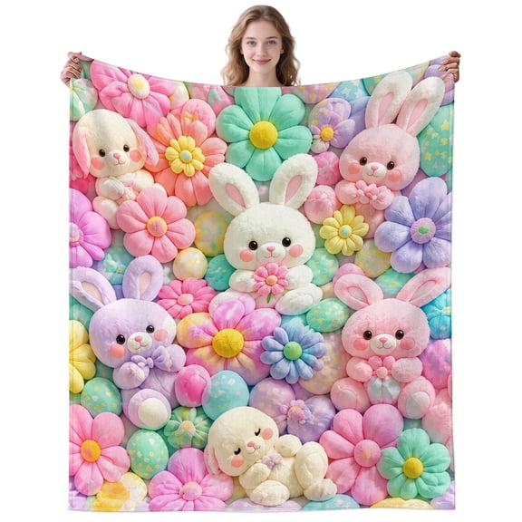 Colorful Bunny Blanket Gifts for Women Men Adults Bunny Lovers Plush Lightweight Cute Bunny Throw Blankets for Camping Office Decor Birthday Gifts 50×40 Inch