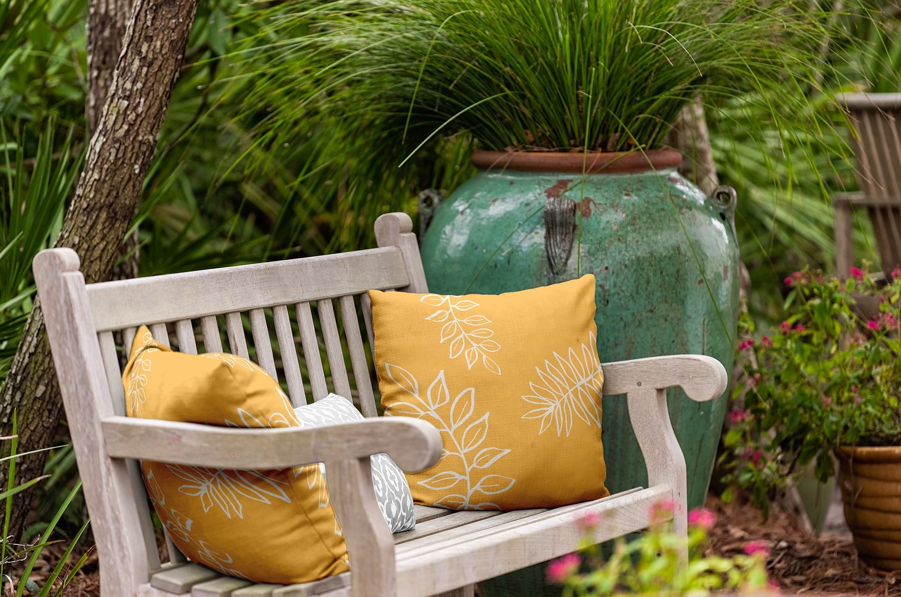 20"x20" Square Simply Daisy Fern Leaves Poly Indoor/Outdoor Pillow, Egg Yolk Qty 1