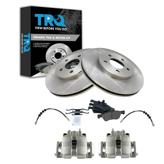 TRQ Front Brake Pad & Rotor Kit Brake Caliper Brake Hose Brake Pads Brake Rotor Ceramic Fits Select 2008-2009 Ford Escape Mazda Tribute Mercury Mariner