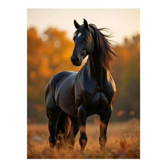Diamond Art Kit for Adults, Majestic Black Horse Autumn Field Diamond Painting for Adults Beginners, 5D DIY Diamond Art Painting Kits, Colorful Diamond Painting Craft for Home Decor 12x16