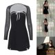 thumbnail image 2 of Women Strapless Bowknot Patchwork Split Hem A-Line Mini Dress with Dot Print Sheer Mesh Long Sleeve Shrug Top 2Pcs Set Black L, 2 of 4