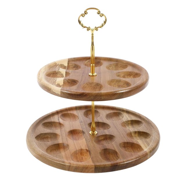 Soporte de madera para huevos de 2 niveles, soporte para cupcakes, organizador de cocina, ahorra espacio, organizador de huevos para mostrador y