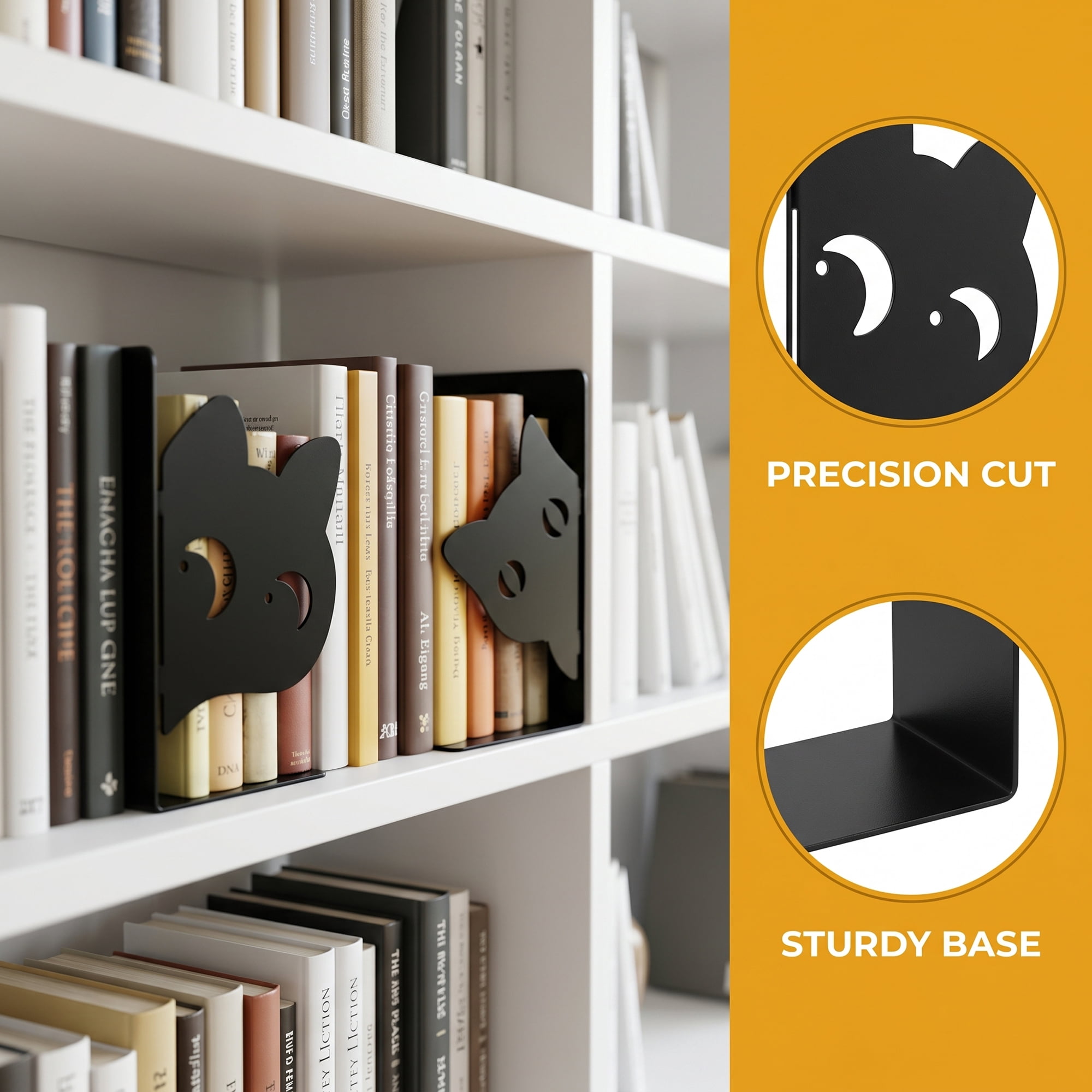 Unique Bargains 2Pcs Decorative Cartoon Metal Bookends Black 4.7*6.7*6.7inch