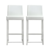 TOV Furniture Denmark White Vegan Leather Counter Stool with Silver Legs - Set of 2