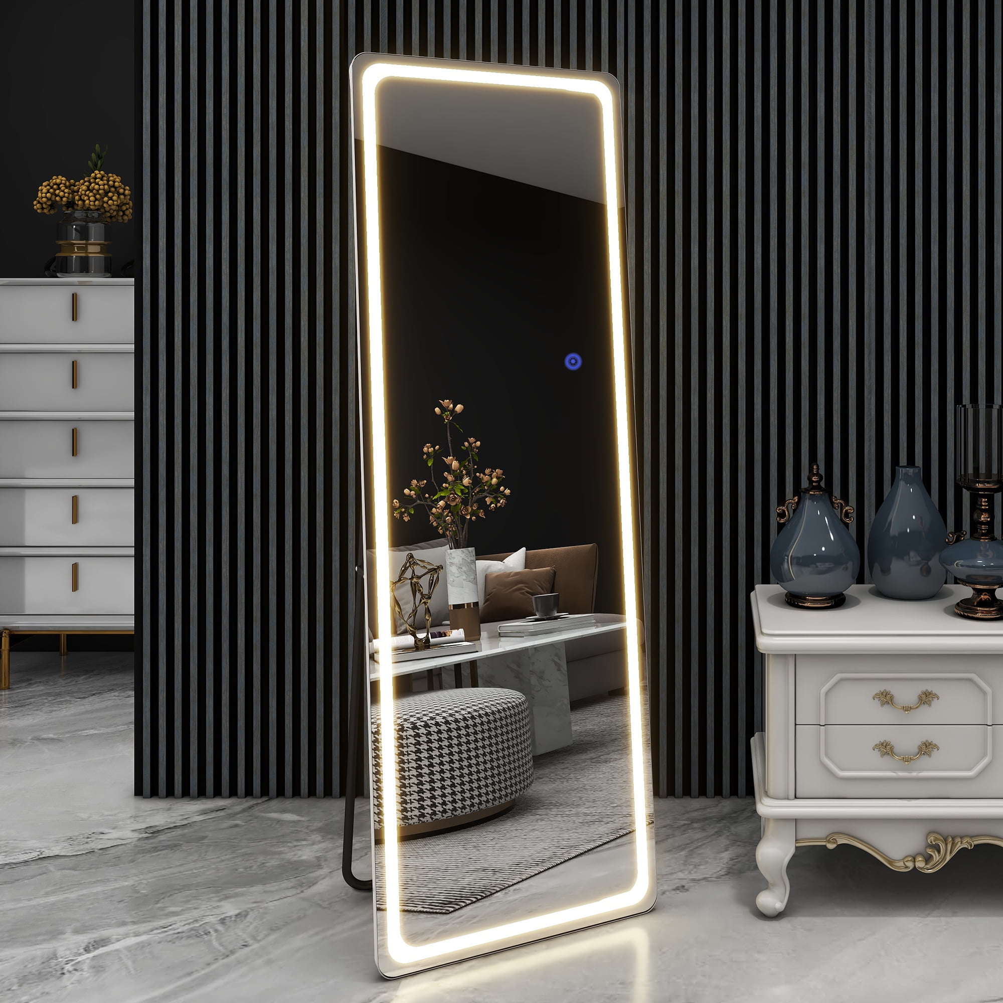 MAYEERTY 63"x20" Frameless Led Mirror Full Length Mirror Rectangle Standing Floor Mirror, Silver