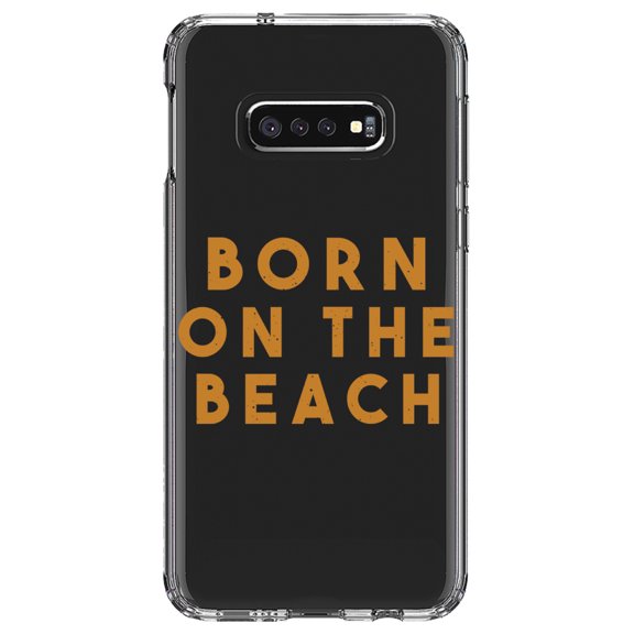 DistinctInk Clear Shockproof Hybrid Case for Samsung Galaxy S10e (5.8" Screen) - TPU Bumper Acrylic Back Tempered Glass Screen Protector - Born on the Beach