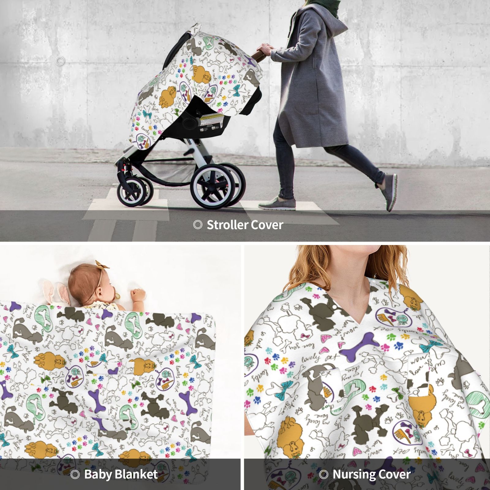 Car Seat Cover Baby - Funny Cute Poodle Dog Breathable Infant Car Seat Cover for Baby Carseat, Lightweight Comfort Baby Essentials Must Haves Newborn Stuff for Girl Boy