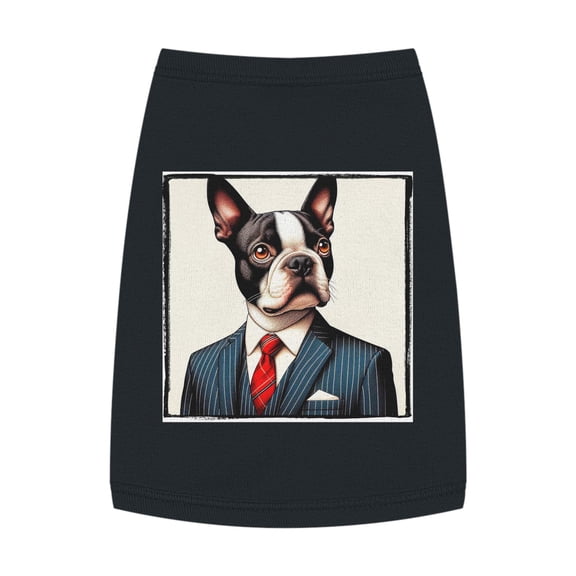 Pet Tank Top Boston Terrier Dog Wearing Blue Suit
