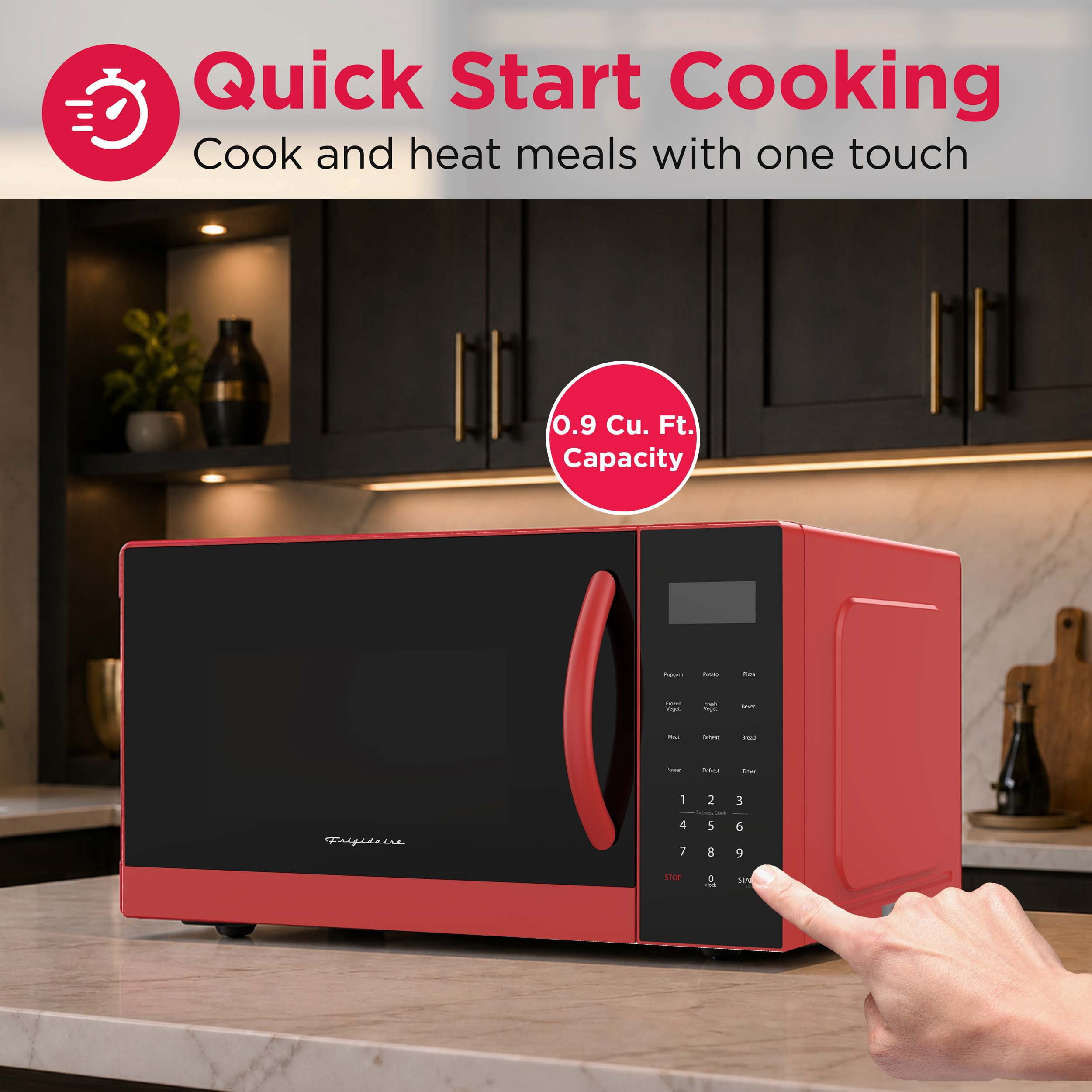 Frigidaire 0.9 Cu. ft. Countertop Microwave, 900 Watt Microwave with 10 Power Levels, Red EMW953