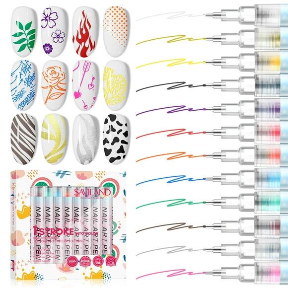 Set de bolígrafos para uñas SAVILAND, 12 colores, pintura acrílica de 0,5 mm