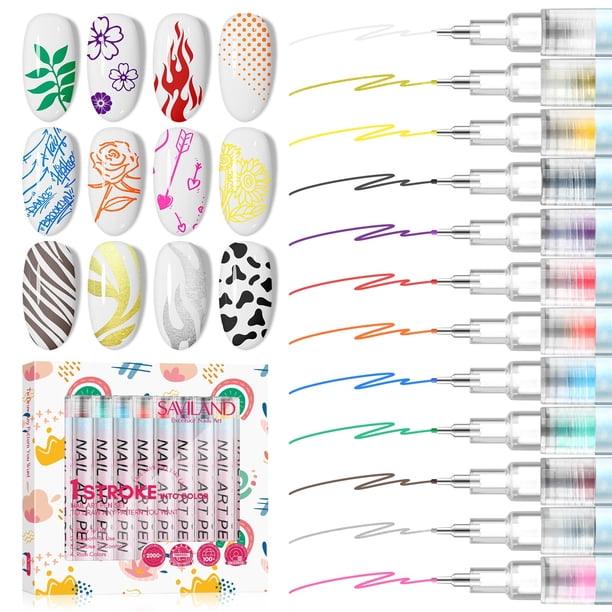 Set de bolígrafos para uñas SAVILAND, 12 colores, pintura acrílica de 0,5 mm