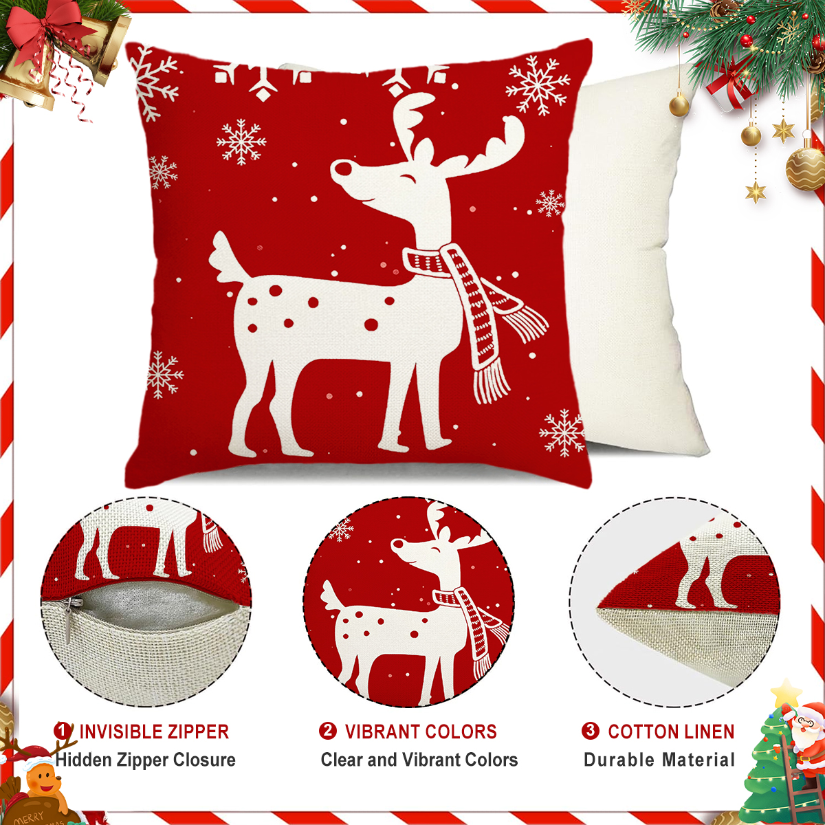 Sanmadrola Christmas Throw Pillow Covers Set of 4, Red photo 2