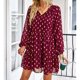 thumbnail image 4 of Vestido de gasa con lunares para mujer, vestido de lunares de manga larga ajustado con cintura informal a la moda para primavera y otoño, rojo vino L, 4 of 7