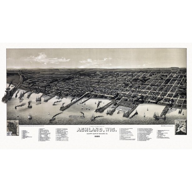 Antique Map of Ashland Wisconsin 1886 Ashland County Poster Print (18 x