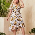 thumbnail image 6 of AOOCHASLIY Summer Clothes Womens Dresses Plus Size Fashion Women V-Neck Floral Printing Ruffle Hem Short Sleeve Dress, 6 of 7