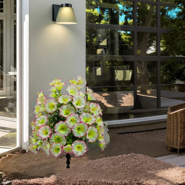Flores artificiales para jardines exteriores con pinchos en el suelo, decoración blanca de trompeta para jardín, patio o macetas de interior, plástico resistente a la intemperie