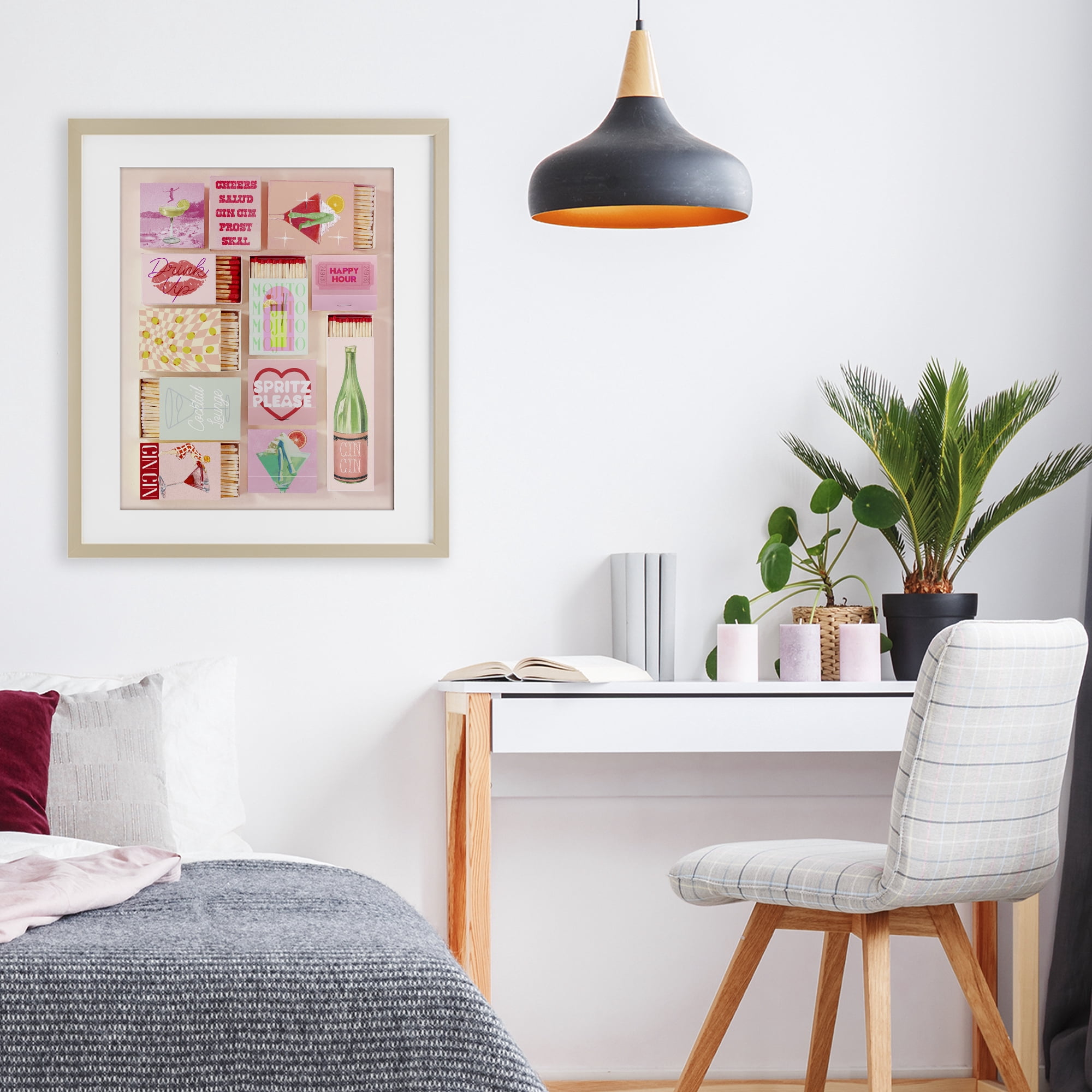 Glam Cocktails Retro Matches Birch Framed Print Under Glass, design by Lil' Rue