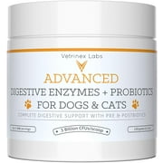 Vetrinex Labs Probiotic Powder   Digestive Enzymes - Stop Coprophagia - Ease Constipation, Diarrhea, Vomiting - Assists Healthy Gut Flora & Prevents Skin from Hot Spots, Flaking - for Dogs & Cats