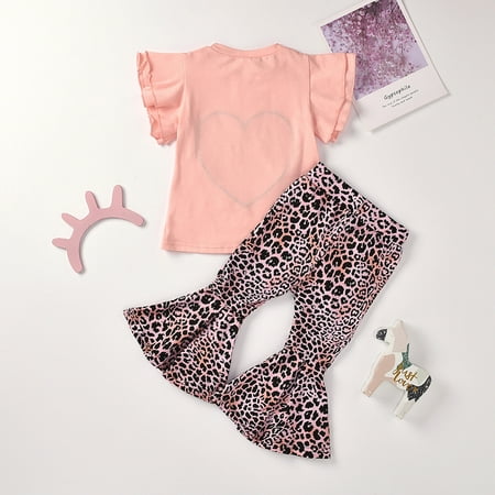 

kpoplk 1st Birthday Girl Outfit Toddler Baby Girl Valentines Day Outfit Short Sleeve T-Shirt French Fries/Candy Flared Pants Summer Clothes(Pink)