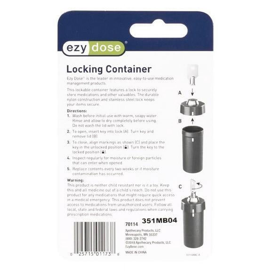 Ezy Dose Nylon Locking Pill Organizer, Black Travel Container (Small)