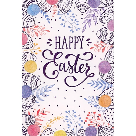 Pictura Thin Black Lined Eggs and Glitter Circles Border Easter Card