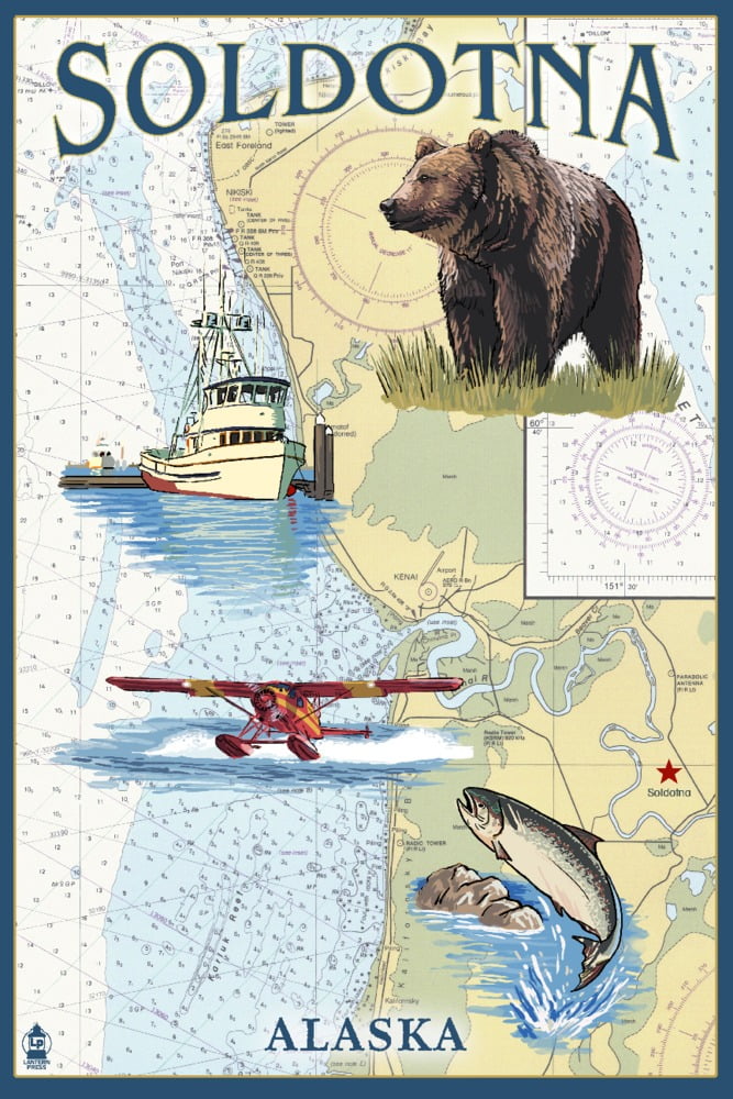 Soldotna, Alaska, Nautical Chart with Star (16x24 Giclee Gallery Art