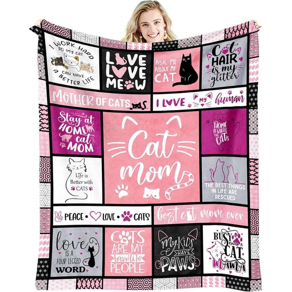 Christmas Cat Mom Gifts Blanket 60" x 50" - Cat Gifts for Lovers, Women, and Owners - Kitten Gift for Cat Moms