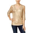 thumbnail image 1 of I.N.C Womens Cold-Shoulder Knit Blouse, Metallic, Large, 1 of 1